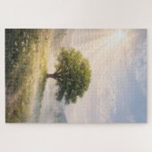 Puzzle Solitary Green Tree with Sunbeams (Horizontal)