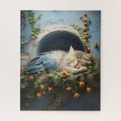 Puzzle Sommeil Tan Tabby Demi Kitten Demi-Oiseau (Vertical)