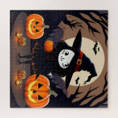 Puzzle Sorcière d'Halloween avec citrouilles (Horizontal)