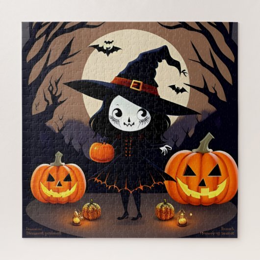Puzzle Sorcière d'Halloween avec citrouilles (Vertical)