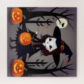 Puzzle Sorcière d'Halloween avec des citrouilles (Horizontal)