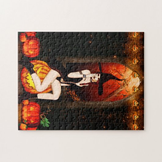 Puzzle Sorcière d'Halloween et citrouille (Horizontal)