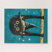 Puzzle Sorcière éffrayante de chat noir volant (Horizontal)