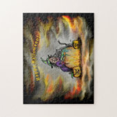 Puzzle Sorcière et chat noir, Happy Halloween ! (Vertical)