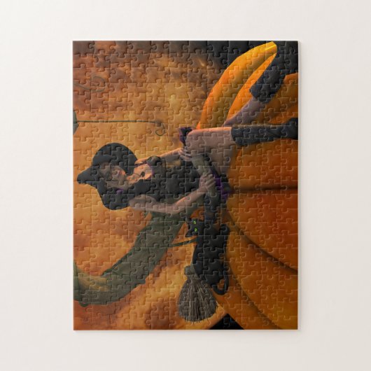 Puzzle Sorcière et chat sur Citrouille géant (Vertical)