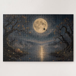 Puzzle Sorcière sous la pleine lune gothique Halloween La