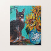 PUZZLE SOUCHES AVEC CHAT NOIR EN TURQUOISE BLEUE (Vertical)