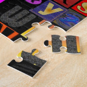 Puzzle Soupe Alphabet, lettres mosaïque design, colorfu a (Côté)