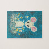 Puzzle Souris blanche avec les fleurs et le papillon (Horizontal)