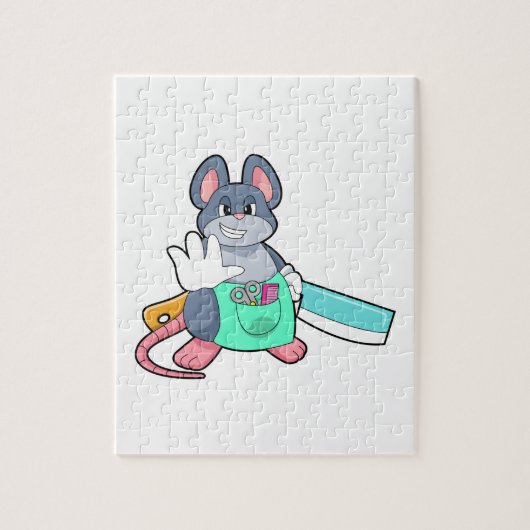 Puzzle Souris comme coiffeur avec ciseaux et comble (Vertical)