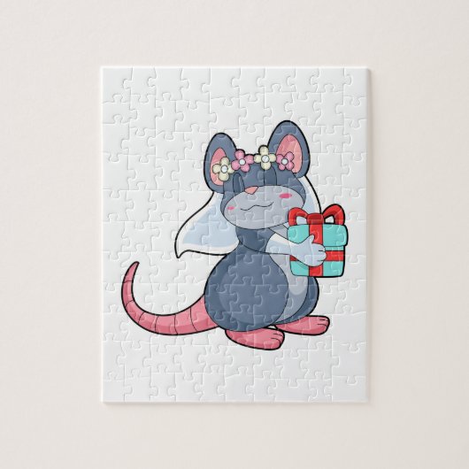 Puzzle Souris comme mariée avec voile et cadeau.PNG (Vertical)