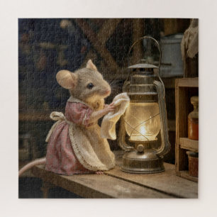 Puzzle Souris dépoussiérant une vieille lanterne
