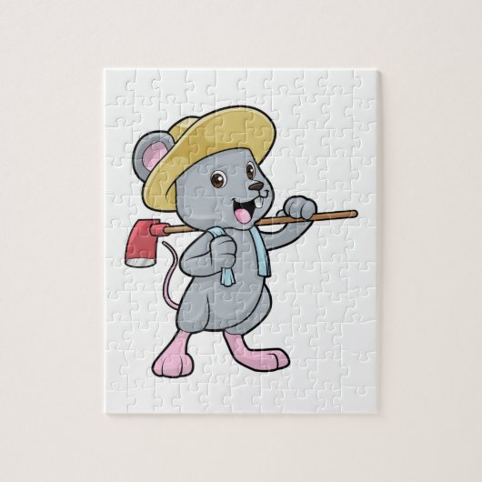 Puzzle Souris en fermier avec Ax et Casquette (Vertical)