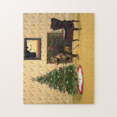 Puzzle Souris mignonne décorant un arbre de Noël (Vertical)