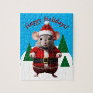 Puzzle - Souris Père Noël en scène hivernale