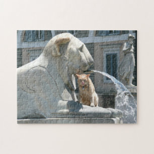 Puzzle Sous la fontaine, Grumpy Cat à Rome !