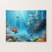 Puzzle Sous la mer, tortue, corail, bateau, poisson clown (Horizontal)
