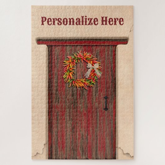 Puzzle Southwest Chile Ristra Wreath Weathered Red Door (Vertical)
