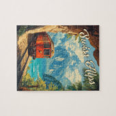 Puzzle Souvenir de Locomotive à vapeur rouge : Alpes suis (Horizontal)