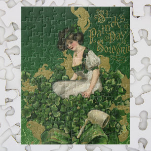 Puzzle Souvenir vintage de la Saint Patrick, Lass irlanda