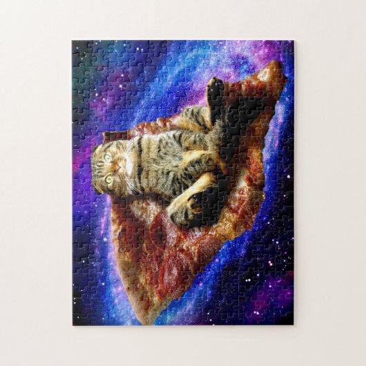 Puzzle Space cat couché sur une pizza (Vertical)
