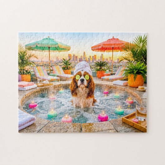 Puzzle Spaniel dans un bassin de bien-être (Horizontal)