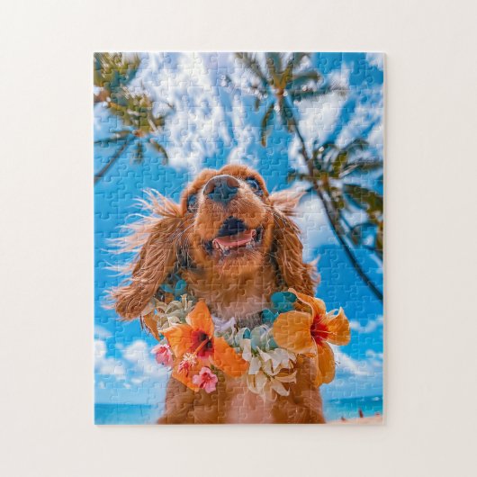 Puzzle Spaniel Selfie sur une plage tropicale (Vertical)