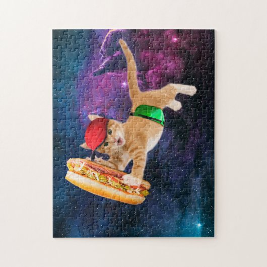 Puzzle Spatiale chat avec casquette et sac à dos (Vertical)