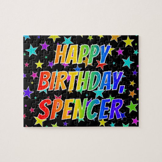 Puzzle "SPENCER" Prénom, Amusant "HEUREUX ANNIVERSAIRE" (Horizontal)