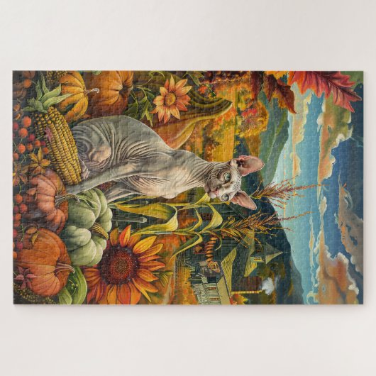 Puzzle Sphynx Chat Automne Harvest Thankgiving (Horizontal)