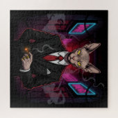 Puzzle Sphynx Mafia Cat in Neon Noir Style (Horizontal)