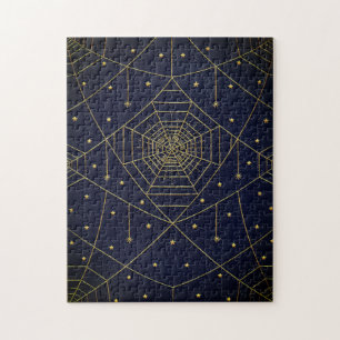 Puzzle Spiderweb spider and stars black and gold