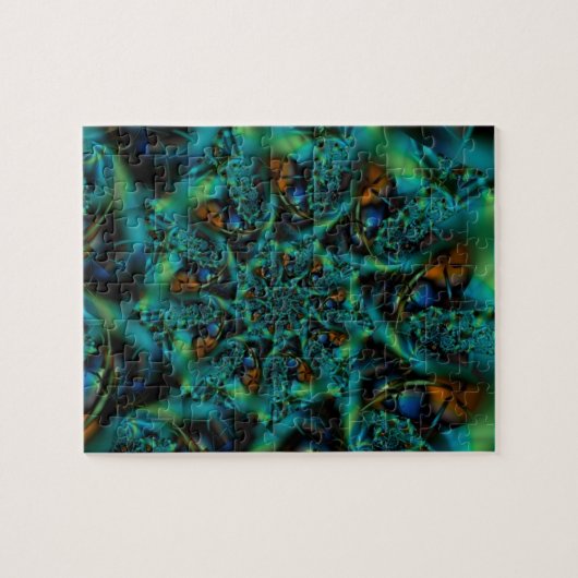 Puzzle Spike | Art fractal bleu et vert (Horizontal)