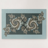 Puzzle Spirales d'art fractal beige abstrait bleu clair (Horizontal)