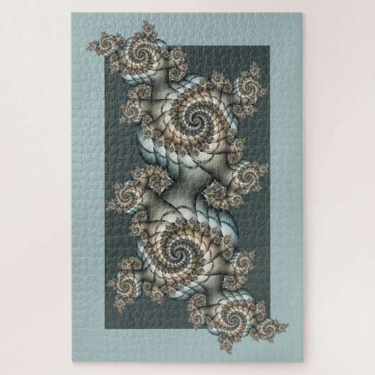 Puzzle Spirales d'art fractal beige abstrait bleu clair (Vertical)