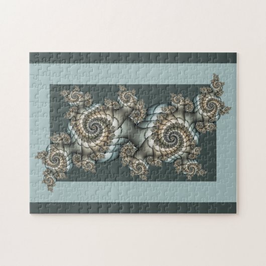 Puzzle Spirales d'art fractal beige abstrait bleu clair (Horizontal)