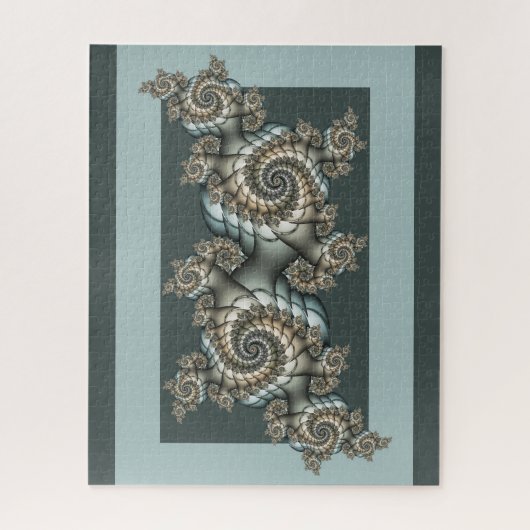 Puzzle Spirales d'art fractal beige abstrait bleu clair (Vertical)