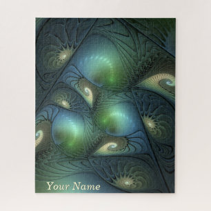 Puzzle Spirales Turquoise Beige Vert Abstrait Fractal Art