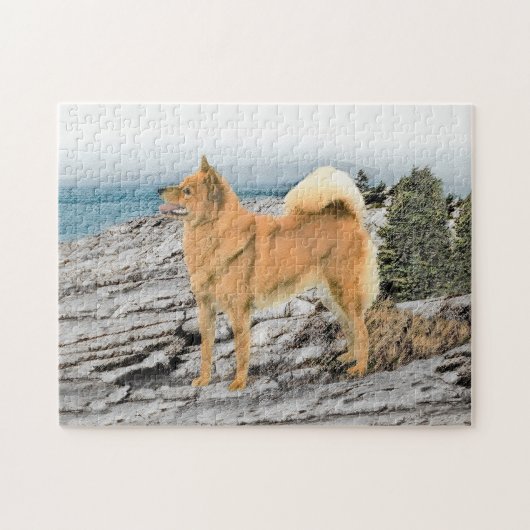 Puzzle Spitz finlandais à Seashore Peinture - Chien Art (Horizontal)