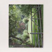 Puzzle Split Rail Fence - green grass landscaped yard (Vertical)