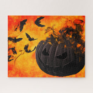 Puzzle Spooky pumpkin and bats illustration