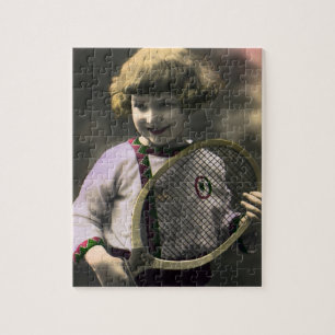 Puzzle Sports de tennis vintages, Bonne Fille avec raquet