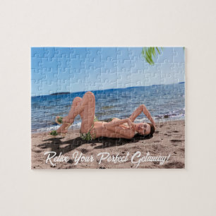 Puzzle Spring Break Girl Lying on Sandy Beach