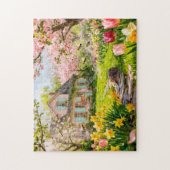 Puzzle Spring Cottage with Bees, Hedgehog and Blossoming  (Vertical)
