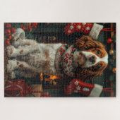 Puzzle Springer Spaniel avec un cadeau de Noël devant la (Horizontal)