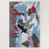 Puzzle Springer Spaniel courant dans la neige avec un cha (Vertical)
