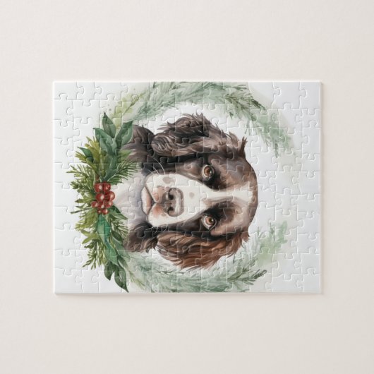 Puzzle Springer spaniel Noël Wreath Festive Pup (Horizontal)