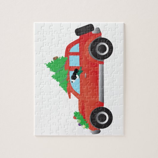 Puzzle Springer Spaniel voiture avec arbre de Noël (Vertical)