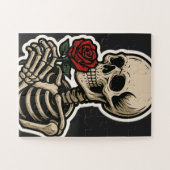 Puzzle Squelette tenant un Rose - Sticker gothique artist (Horizontal)