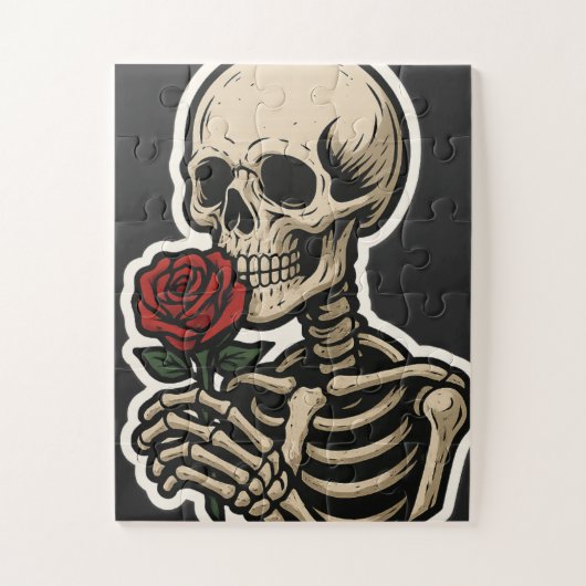 Puzzle Squelette tenant un Rose - Sticker gothique artist (Vertical)